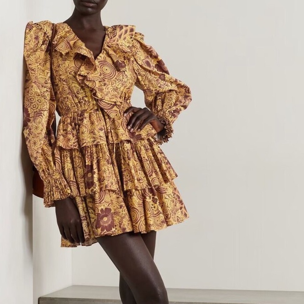 Ulla Johnson Lola Tiered Ruffled Long Sleeve Mini Dress in Amber 4